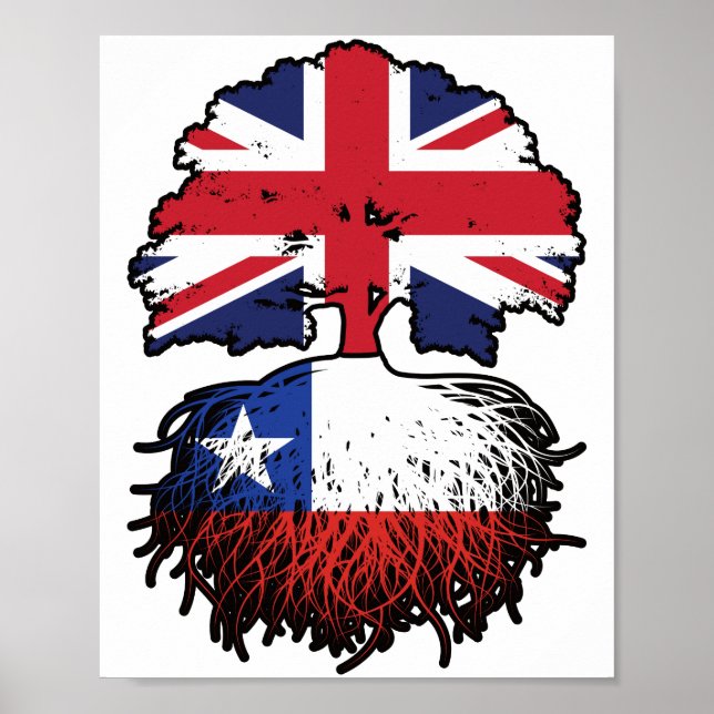 Poster Bandeira das Raízes da Árvore Britânica do Chile (Frente)