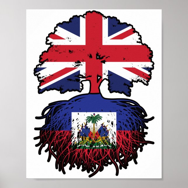 Poster Bandeira das Raízes da Árvore Britânica do Haiti (Frente)