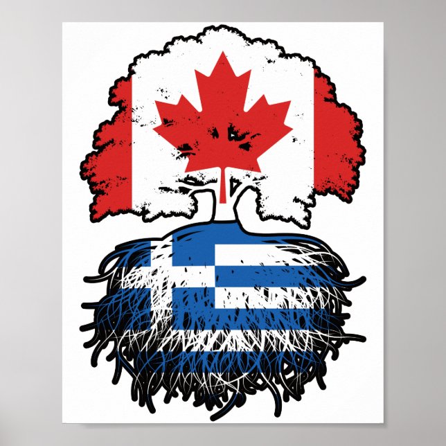 Poster Bandeira das Raízes da Árvore do Canadá na Grécia  (Frente)