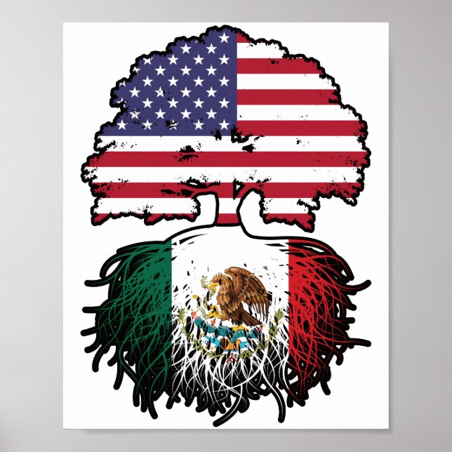 Poster Bandeira das Raízes da Árvore dos EUA mexicano (Frente)