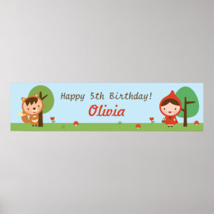 Poster Bandeira de Aniversário das Meninas da Chapeuzinho