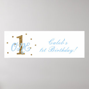 Póster Bandeira de Aniversário de 1 Ano de Meninos Azul e