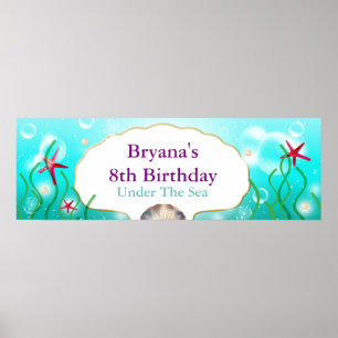 Poster Bandeira de Aniversário de Sereia Debaixo da Praia
