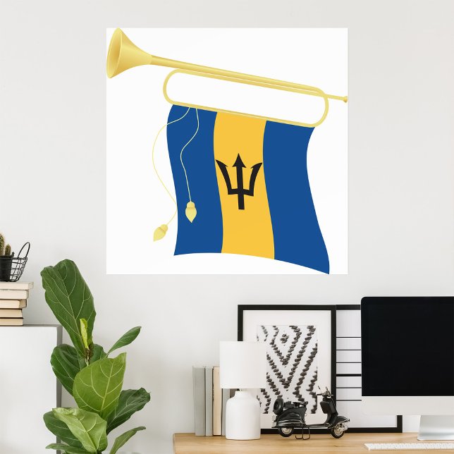 Poster Bandeira de Barbados com Caribe Patriótico da Flor (Criador carregado)
