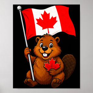Poster Bandeira de castor fofo patriótica folha de bordo
