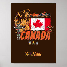 Poster Bandeira de colheita do Canadá e souvenir do urso-