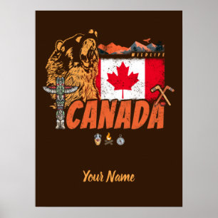 Poster Bandeira de colheita do Canadá e souvenir do urso-