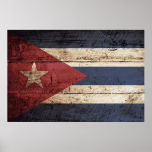 Poster Bandeira de Cuba na grão de madeira velha
