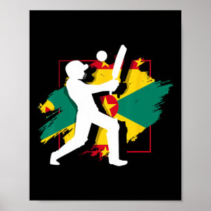 Poster Bandeira de Granada Silhueta de Críquete Granadino