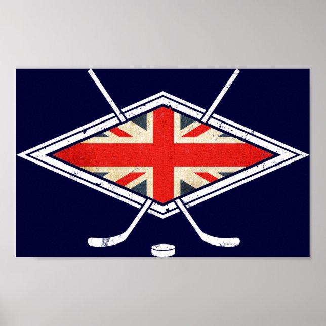 Póster Bandeira de Hóquei no Gelo Britânica (Frente)