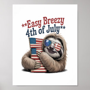 Poster Bandeira de Hugging Sloth 4 de julho