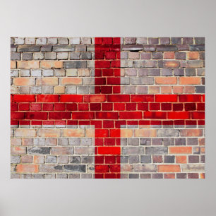 Póster Bandeira de Inglaterra em uma parede de tijolo
