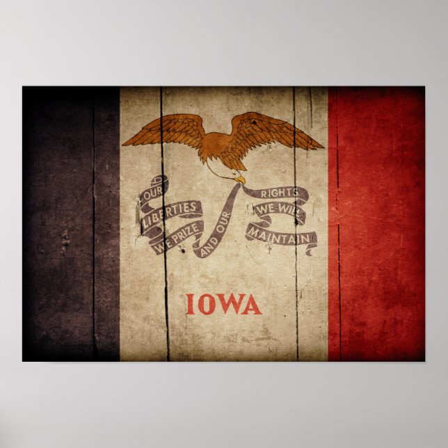 Póster Bandeira de Iowa de madeira robusta (Frente)