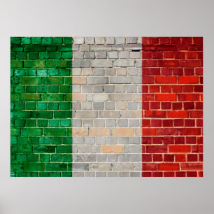 Póster Bandeira de Italia em uma parede de tijolo