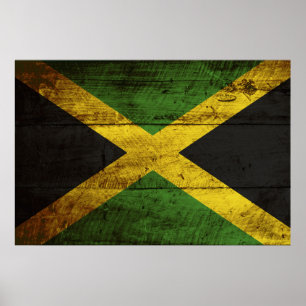 Poster Bandeira de Jamaica na grão de madeira velha