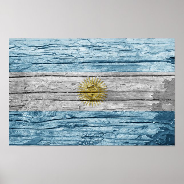Poster Bandeira de madeira da Argentina (Frente)