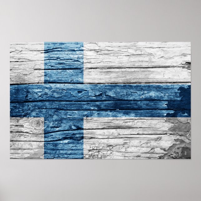 Poster bandeira de madeira da Finlândia (Frente)