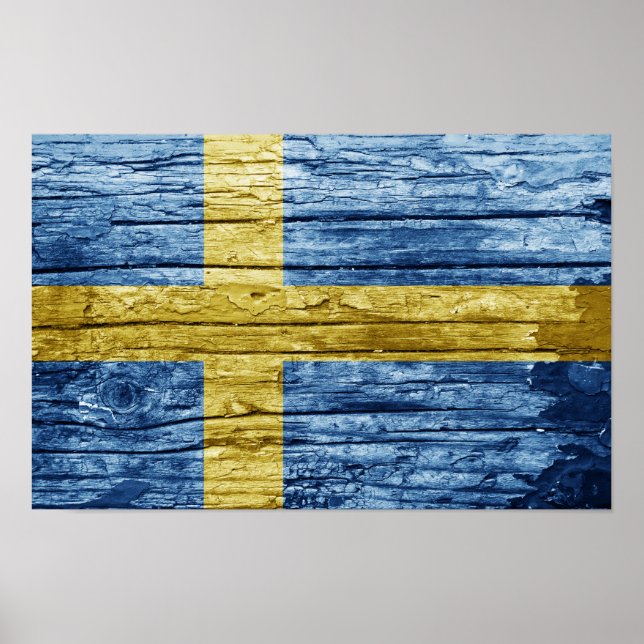 Poster bandeira de madeira suecia (Frente)