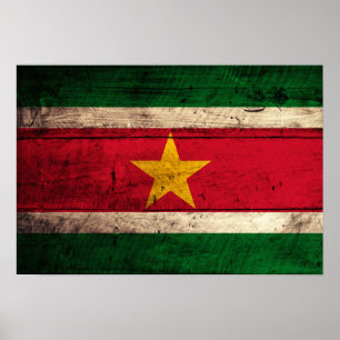 Poster Bandeira de madeira velha de Suriname