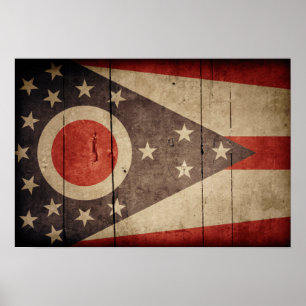 Póster Bandeira de Ohio com Madeira resistente
