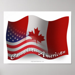 Poster Bandeira de ondulação Canadense-Americana