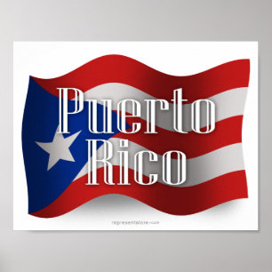 Poster Bandeira de ondulação de Puerto Rico