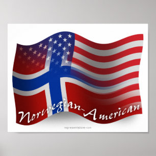 Póster Bandeira de ondulação Norueguês-Americana