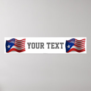 Póster Bandeira de ondulação Rican-Americana da bandeir