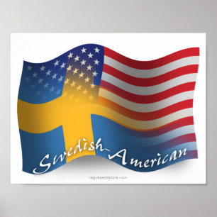 Póster Bandeira de ondulação Sueco-Americana