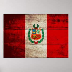 Poster Bandeira de Peru na grão de madeira velha