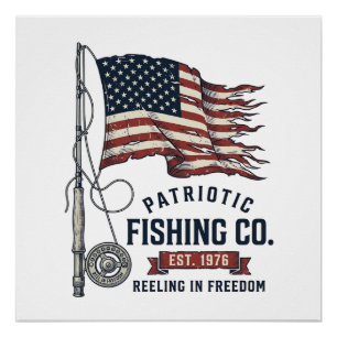 Póster Bandeira de Pesca Patriótica Vintage Design Vetori