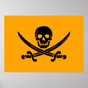 Poster Bandeira de pirata alegre amarela e preta de Roger