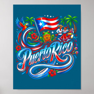Poster bandeira de porto rico sapo floral boricua hispâni