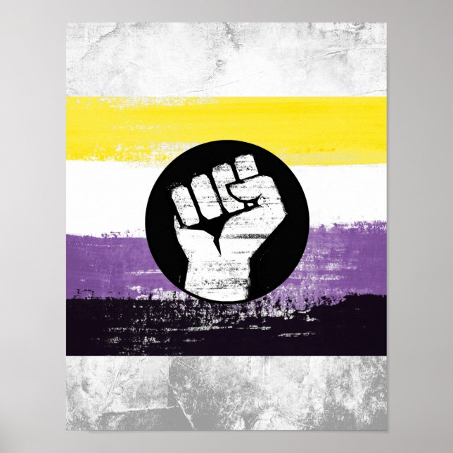 Poster Bandeira de Protesto Pintada Não Binária (Frente)