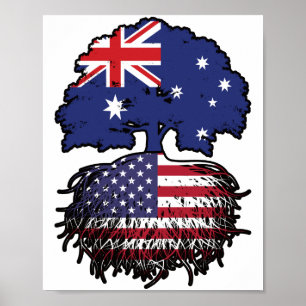 Poster Bandeira de Raízes da Árvore Australiana dos EUA