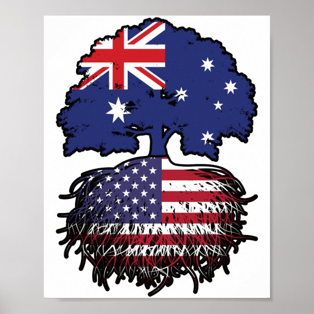 Poster Bandeira de Raízes da Árvore Australiana dos EUA (Frente)
