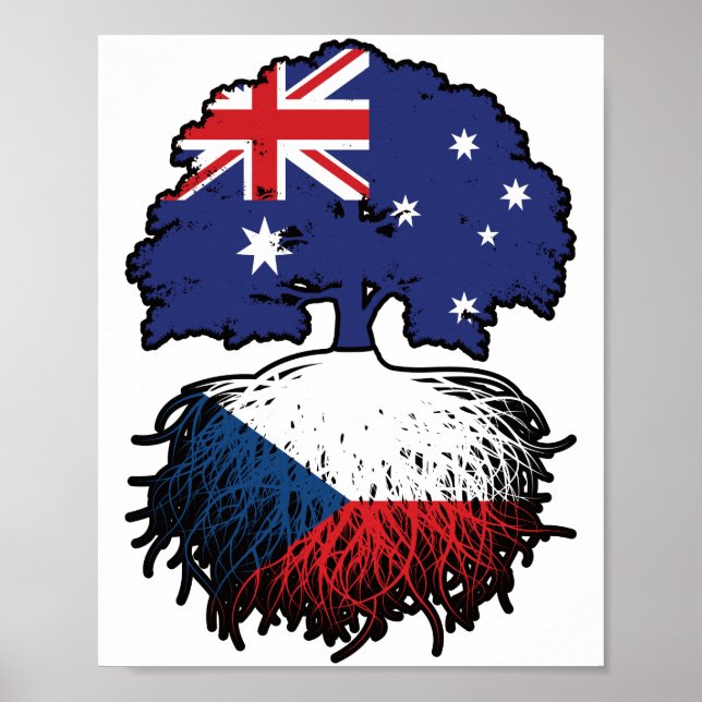 Poster Bandeira de Raízes da Árvore na Austrália Checa (Frente)