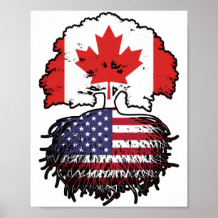 Poster Bandeira de Raízes de Árvore Canadense Americano C