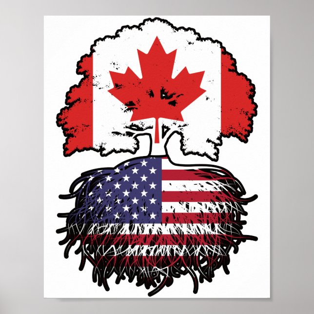 Poster Bandeira de Raízes de Árvore Canadense Americano C (Frente)