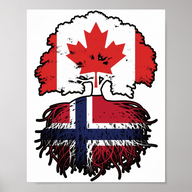 Poster Bandeira de Raízes de Árvore Norueguesa do Canadá (Frente)