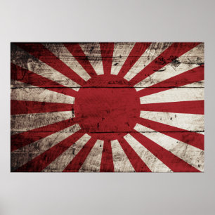 Póster Bandeira de Sun de ascensão de Japão na grão de
