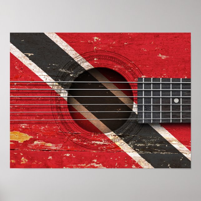 Póster Bandeira de Trinidad e Tobago na antiga guitarra a (Frente)