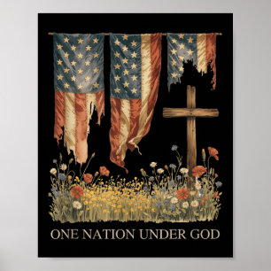 Poster Bandeira de Uma Nação Sob Deus 4 de Julho Patriota