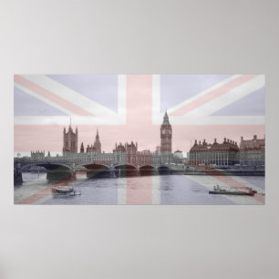 Póster Bandeira de Union Jack da skyline de Londres