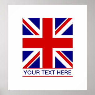 Póster Bandeira de Union Jack mais seu texto