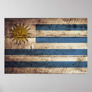 Poster Bandeira de Uruguai na grão de madeira velha
