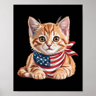 Poster Bandeira de Verão de Gato Fofo Dia Memorial dos EU