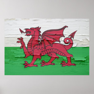Póster Bandeira de Wales Weathered Paint