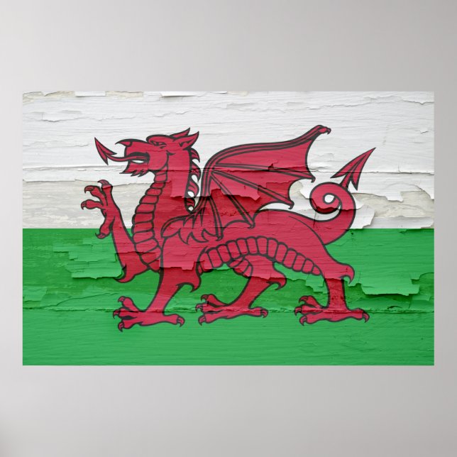Póster Bandeira de Wales Weathered Paint (Frente)