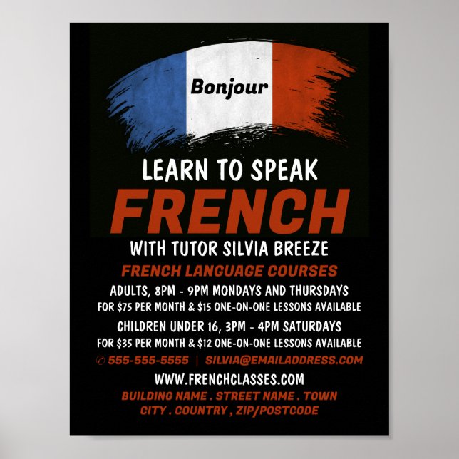 Poster Bandeira Design francês, curso em francês (Frente)